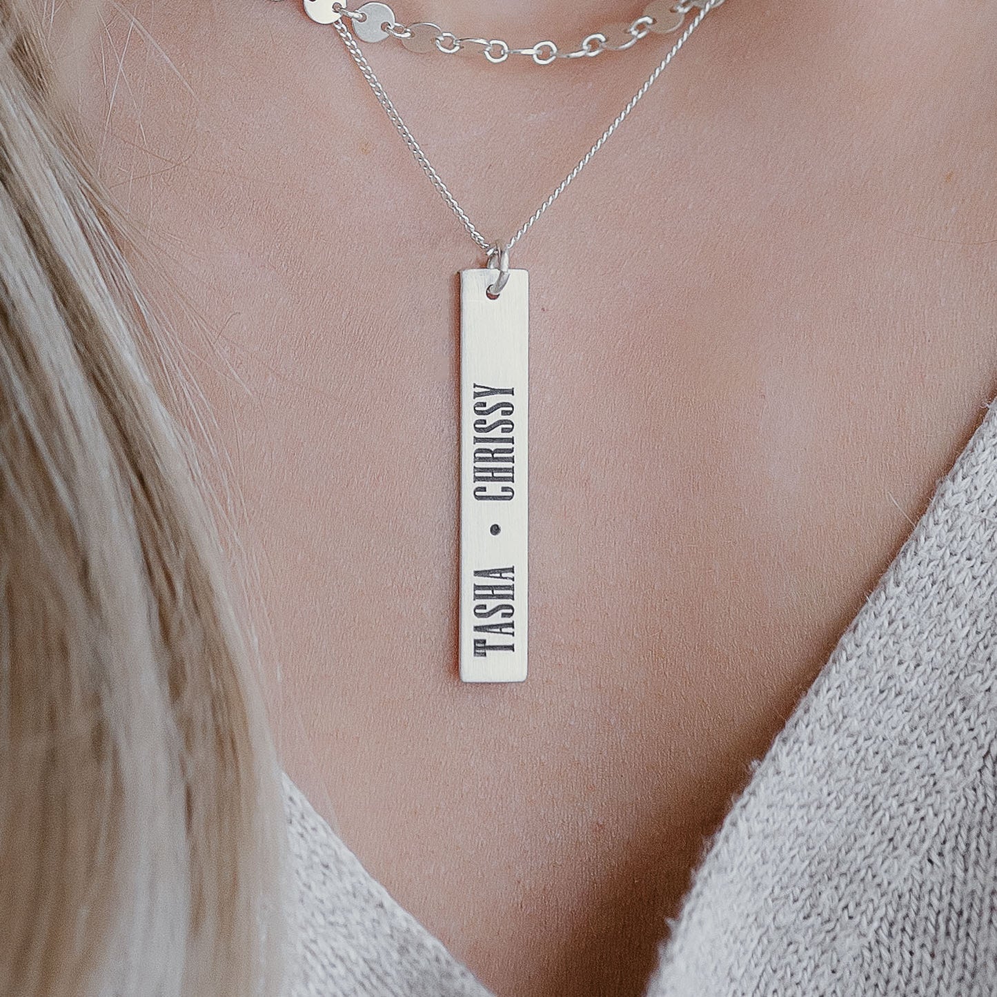 Sterling Silver Vertical Bar Necklace - Love It Personalized