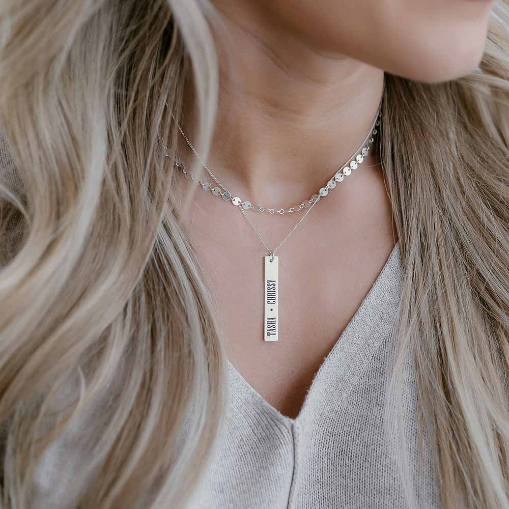 Sterling Silver Vertical Bar Necklace - Love It Personalized