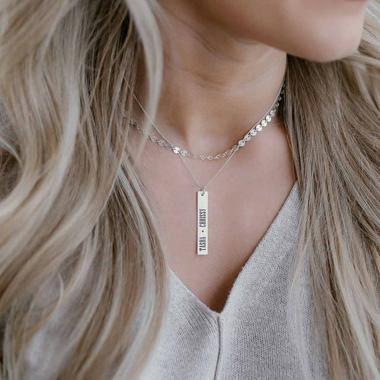 Sterling Silver Vertical Bar Necklace - Love It Personalized