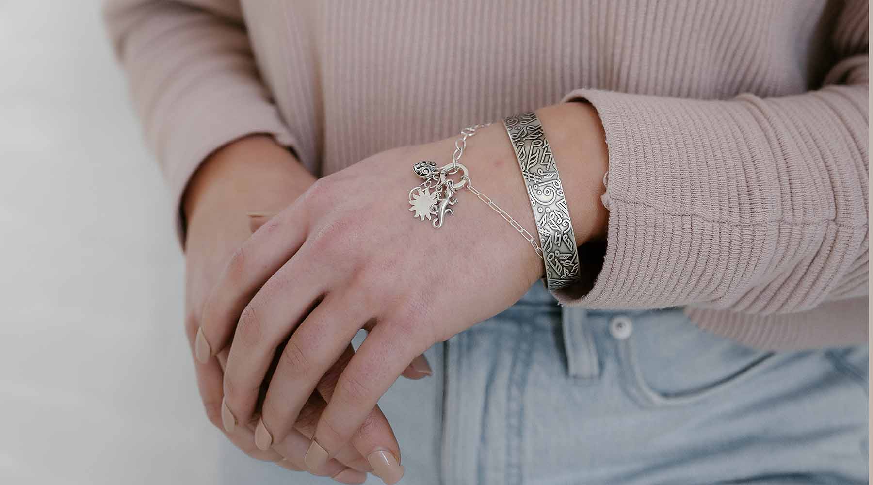 Music notes sterling silver cuff and interchangeable charm bracelets