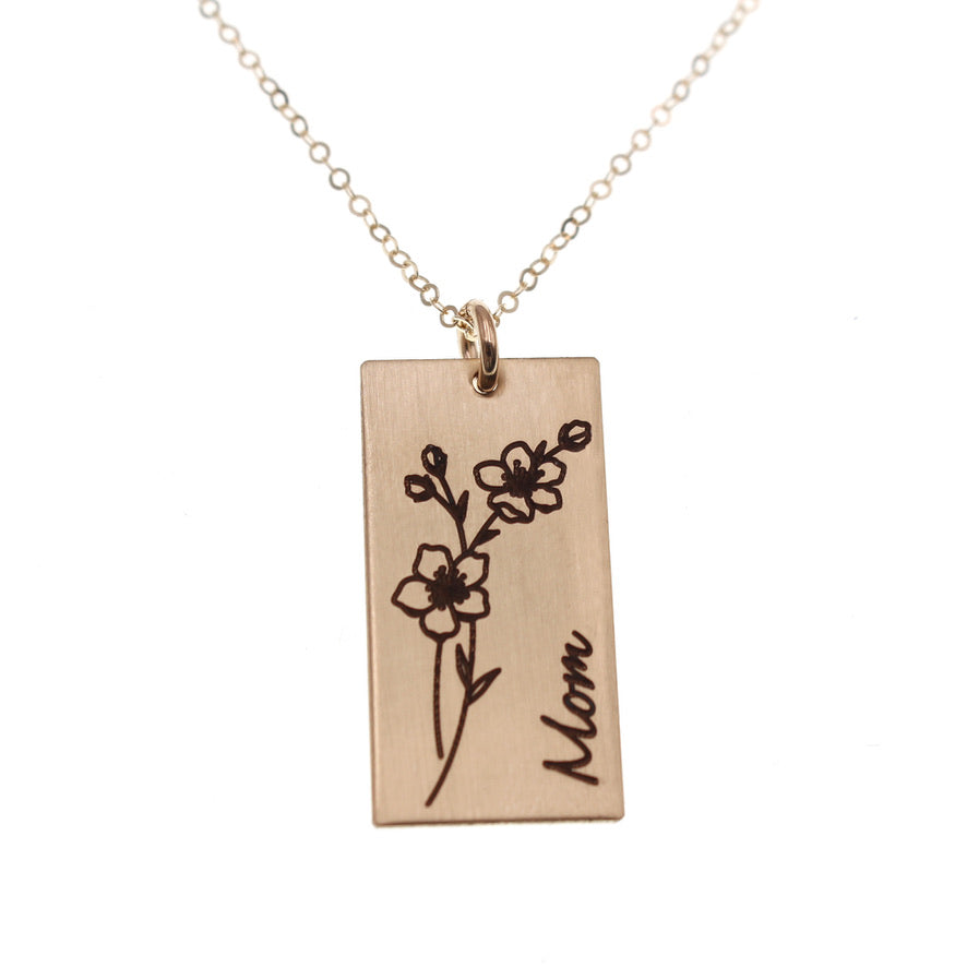 Birth Flower Necklace - Rectangle - Love It Personalized