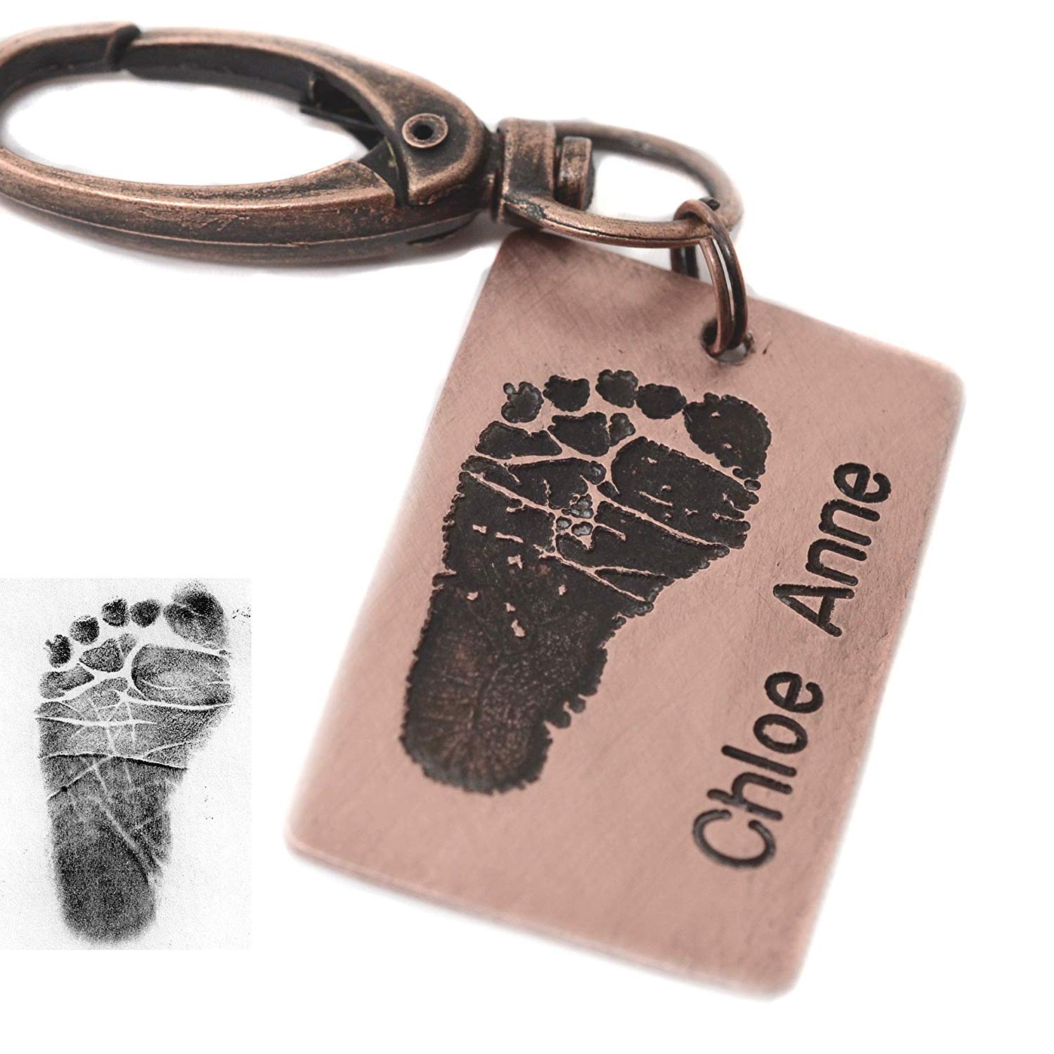 Your Child's ACTUAL Footprint - New Baby Personalized Footprint Key Chain - First Father's Day Mother's Day Gift - Love It Personalized