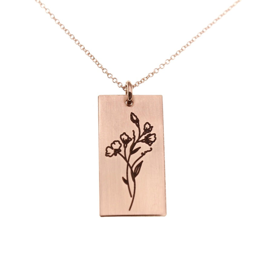 Birth Flower Necklace - Rectangle - Love It Personalized