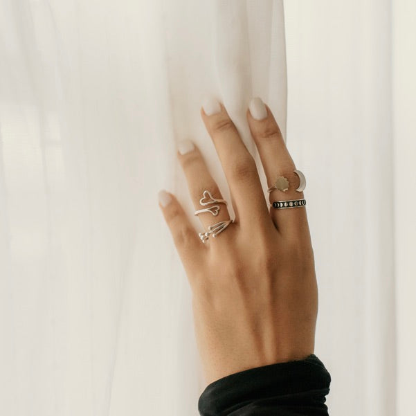 Double Heart Adjustable Ring - Sterling Silver - Love It Personalized