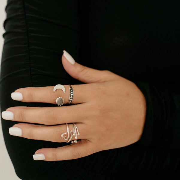 Double Heart Adjustable Ring - Sterling Silver - Love It Personalized