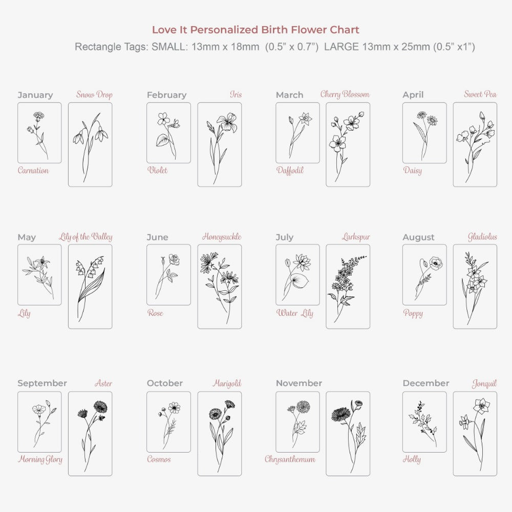 Birth Flower Necklace - Rectangle - Love It Personalized