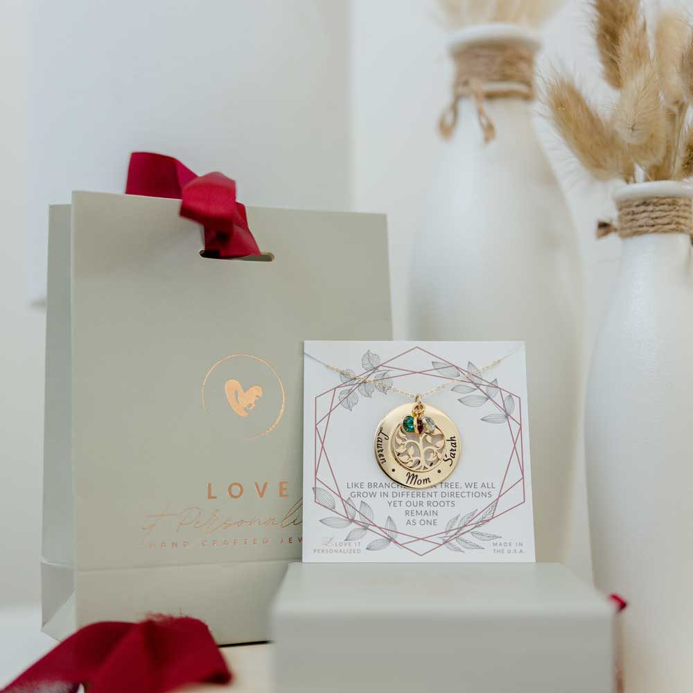 Family Tree of Life Birthstone Necklace - Gold Filled - Love It Personalized