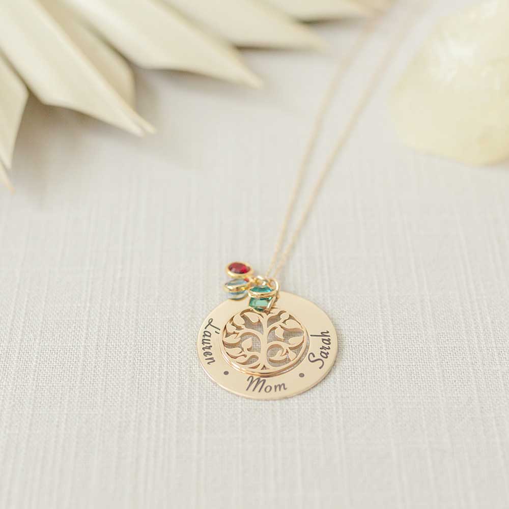 Family Tree of Life Birthstone Necklace - Gold Filled - Love It Personalized