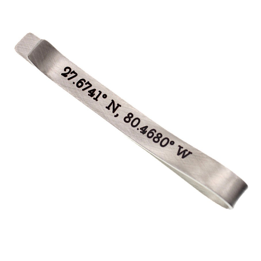 GPS Coordinates Tie Bar .925 Silver - Love It Personalized