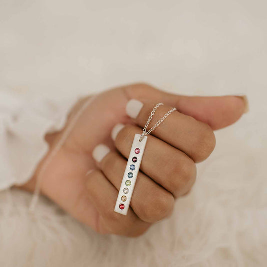 Vertical Bar Necklace with Birthstones - Love It Personalized