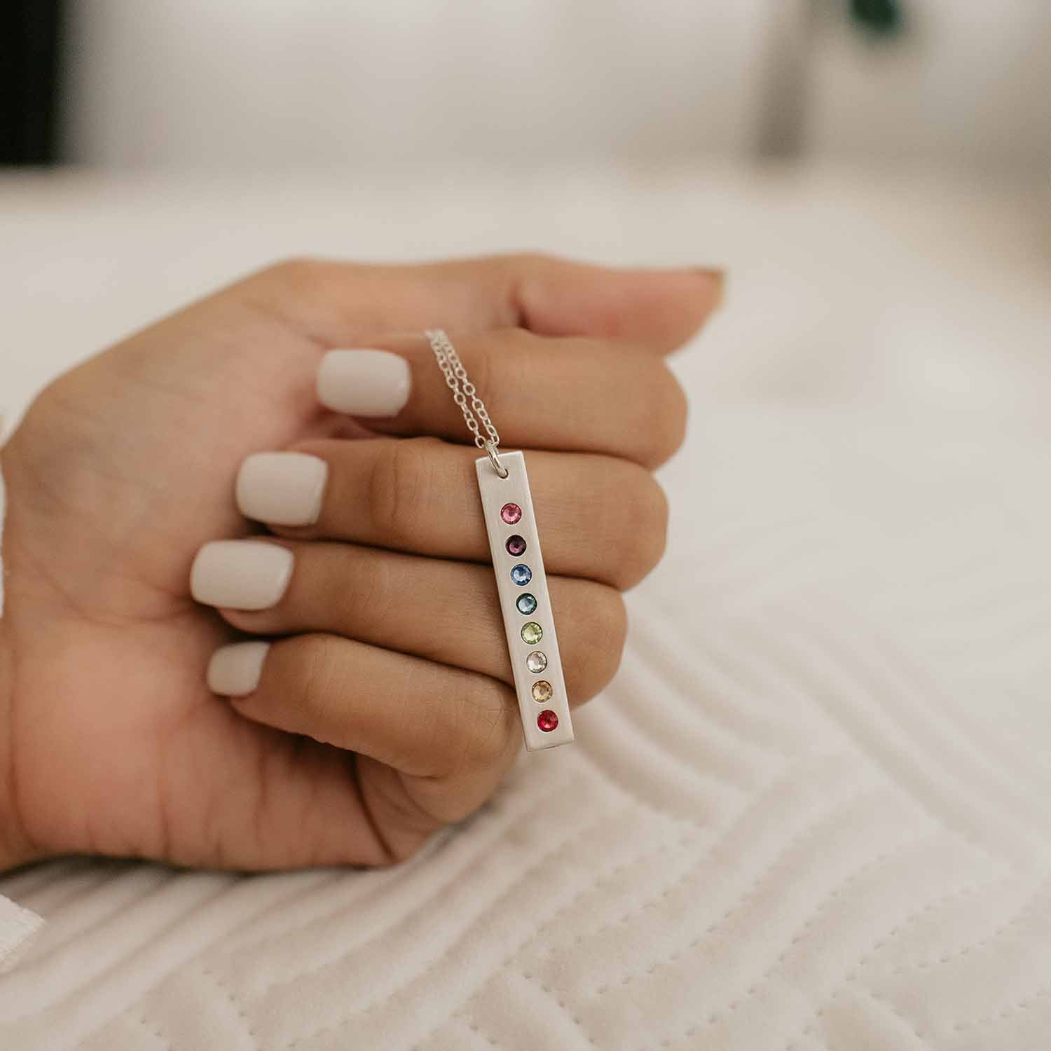 Vertical Bar Necklace with Birthstones - Love It Personalized