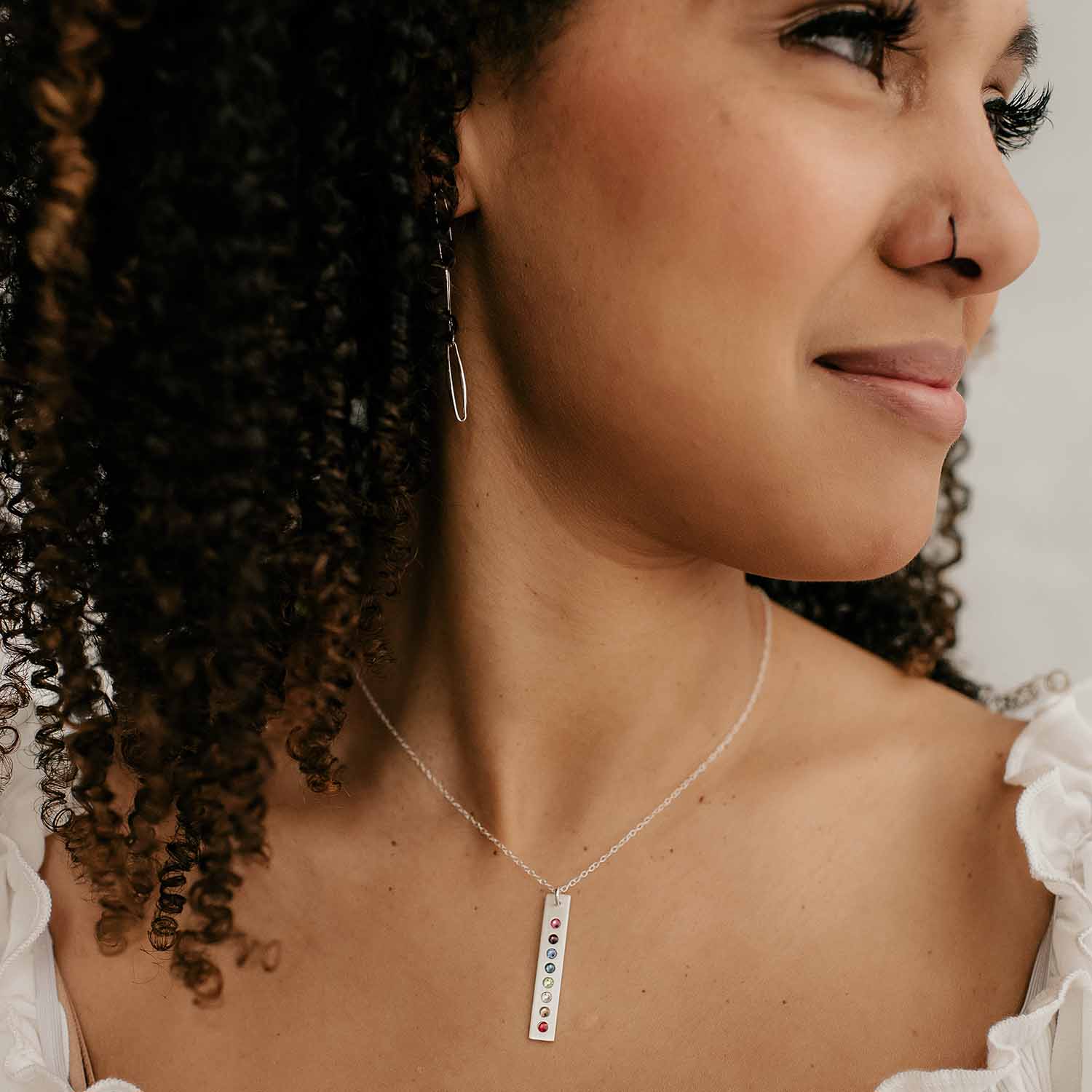 Vertical Bar Necklace with Birthstones - Love It Personalized