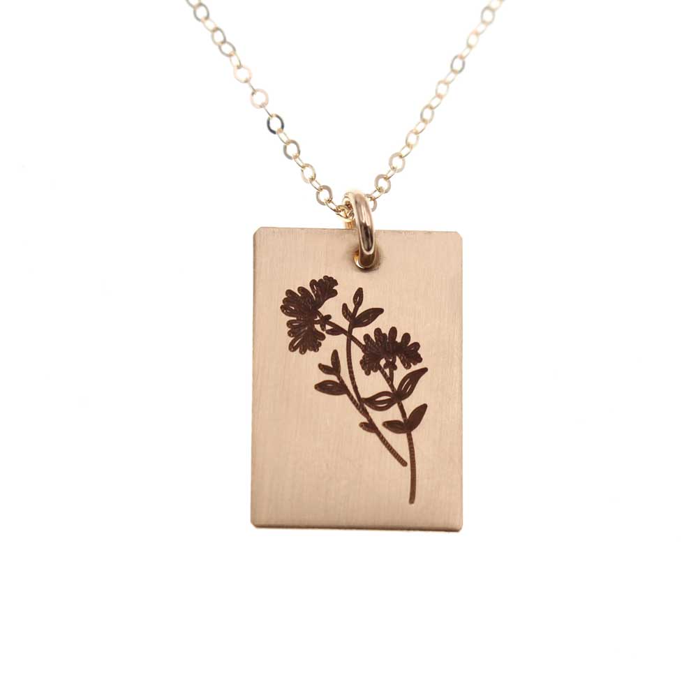 Birth Flower Necklace - Small Rectangle - Love It Personalized