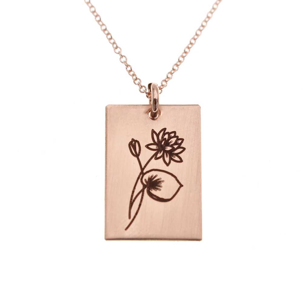 Birth Flower Necklace - Small Rectangle - Love It Personalized