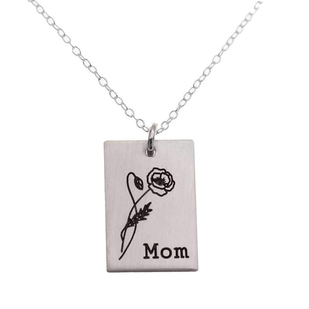 Birth Flower Necklace - Small Rectangle - Love It Personalized