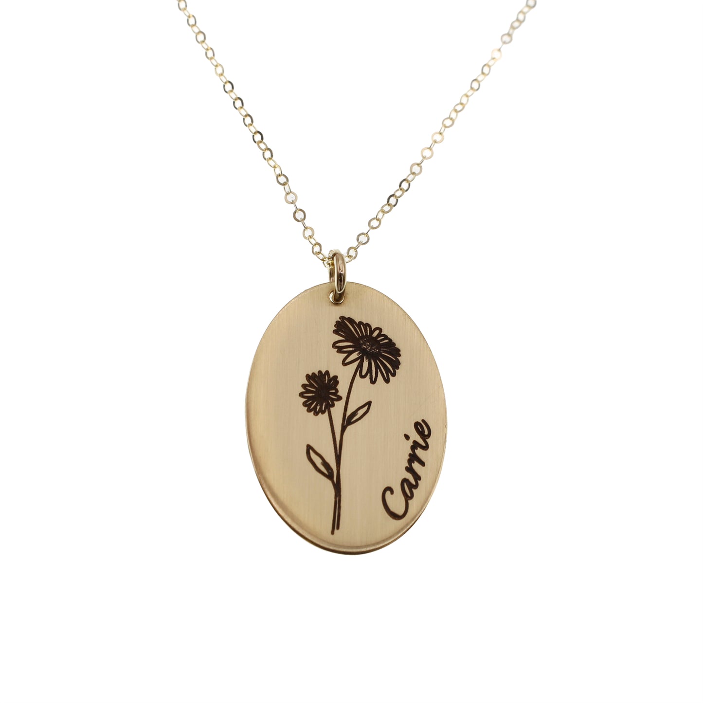 Oval Birth Flower Necklace - Gold - Love It Personalized
