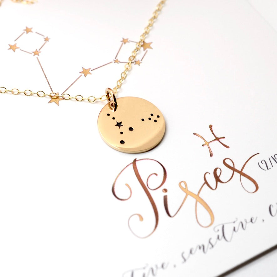 Pisces Zodiac Sign 14K Gold Filled Constellation Necklace - Love It Personalized