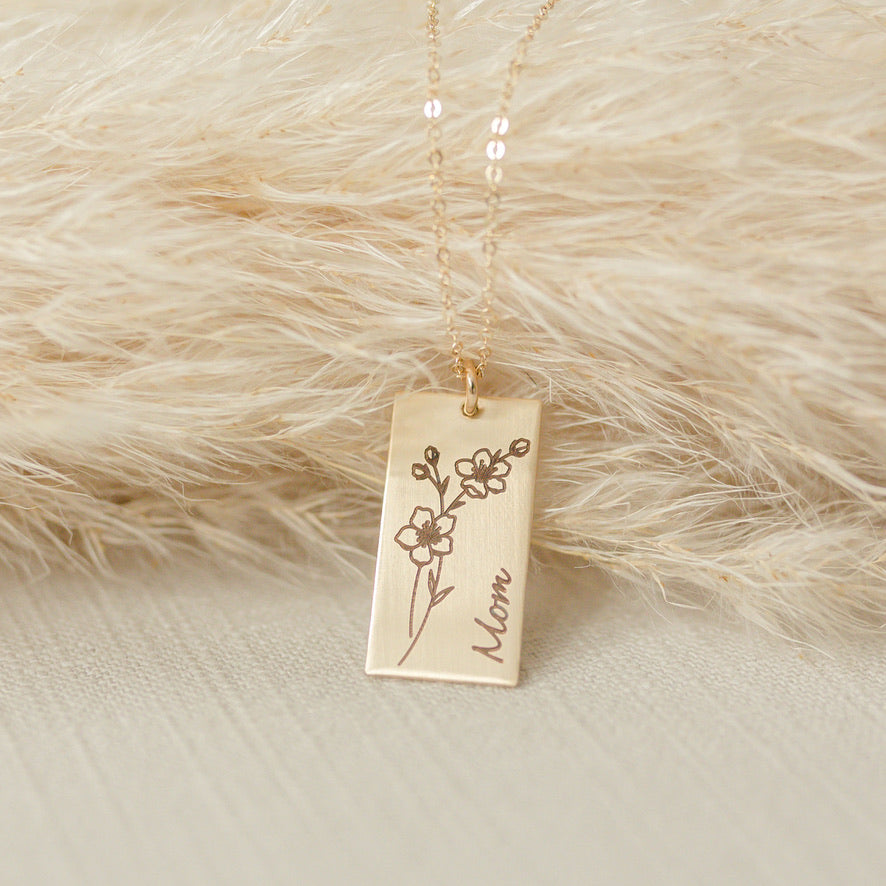 Birth Flower Necklace - Rectangle - Love It Personalized