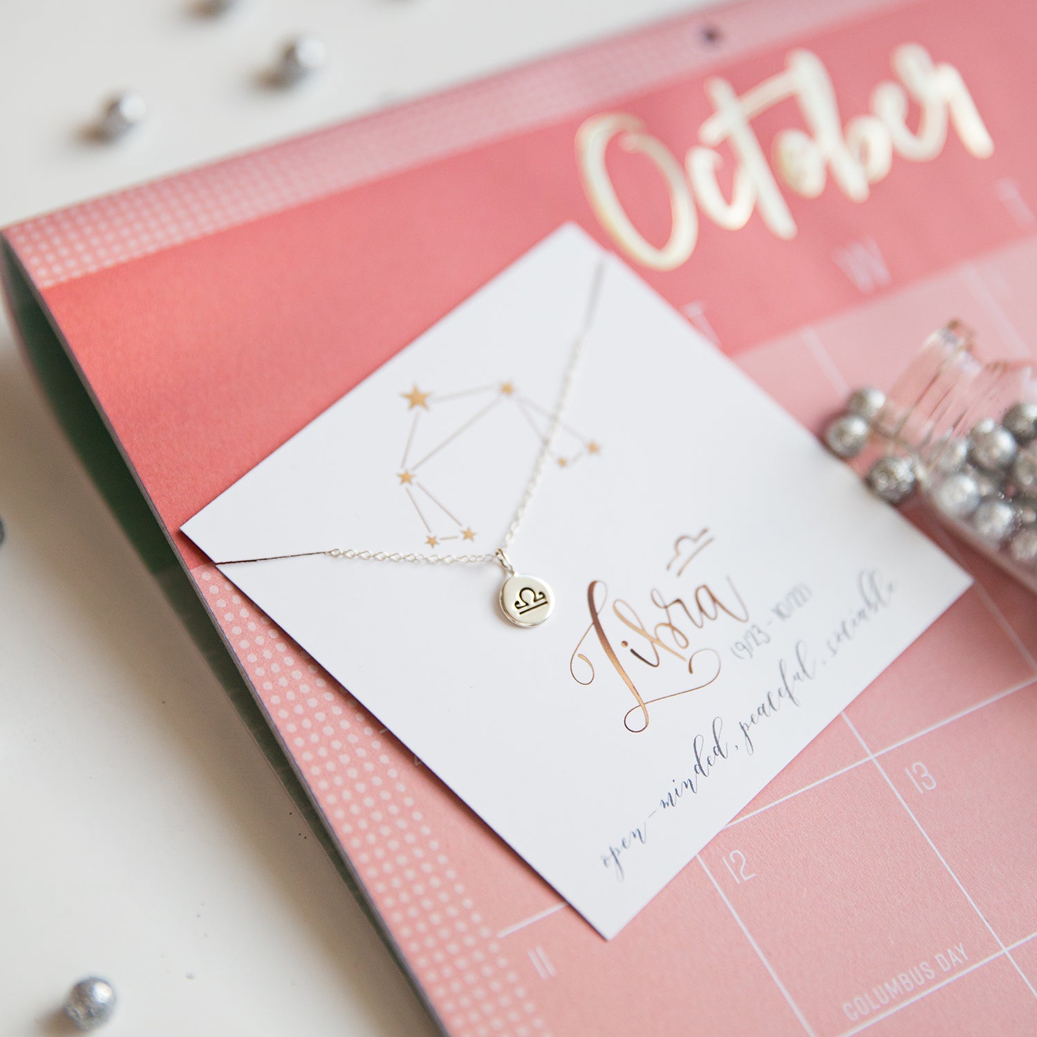 Libra Zodiac Sign Horoscope Necklace Sterling Silver - Love It Personalized