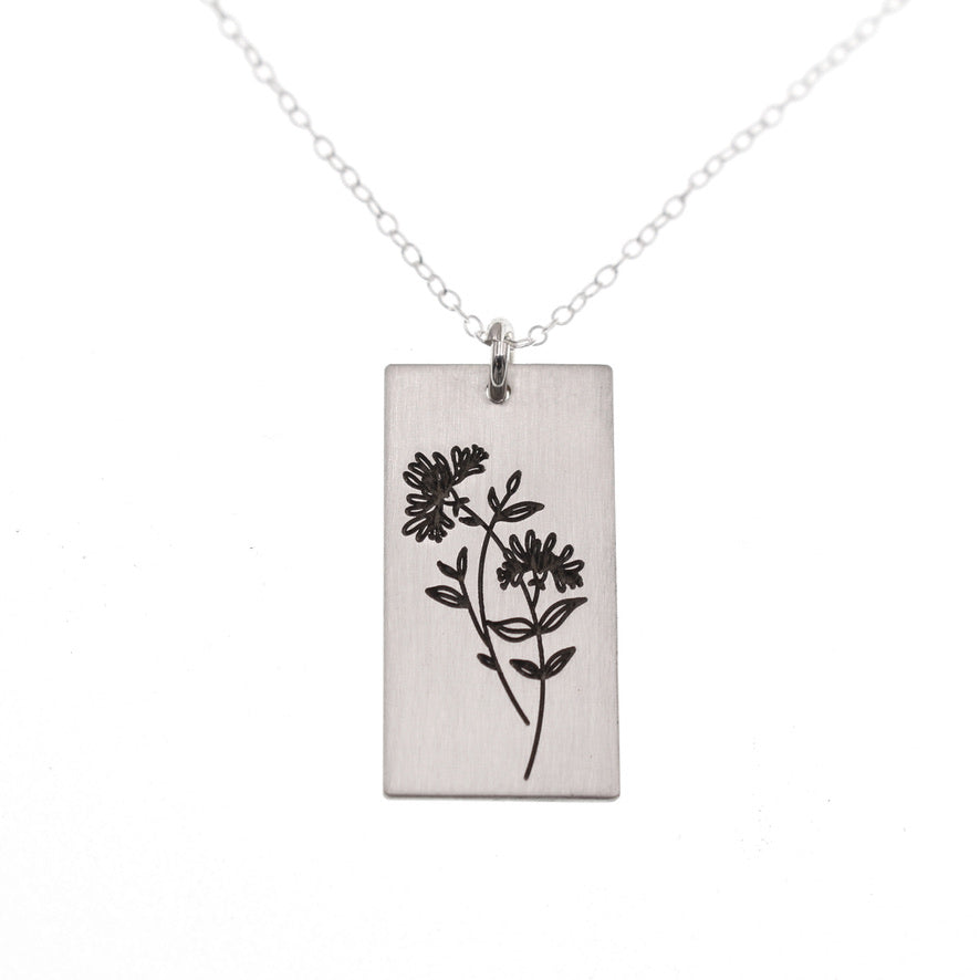 Birth Flower Necklace - Rectangle - Love It Personalized
