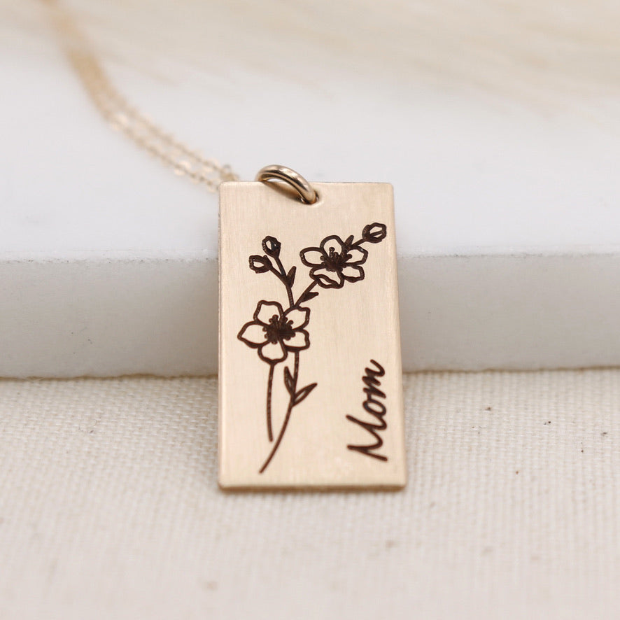 Birth Flower Necklace - Rectangle - Love It Personalized