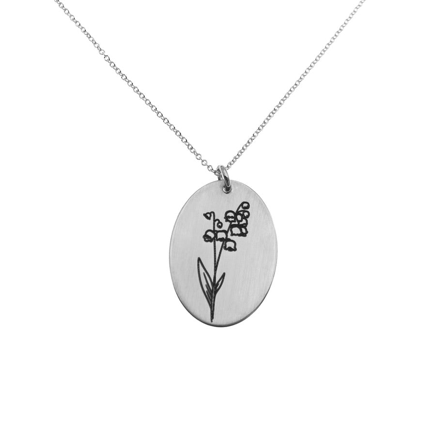 Oval Birth Flower Necklace - Silver - Love It Personalized