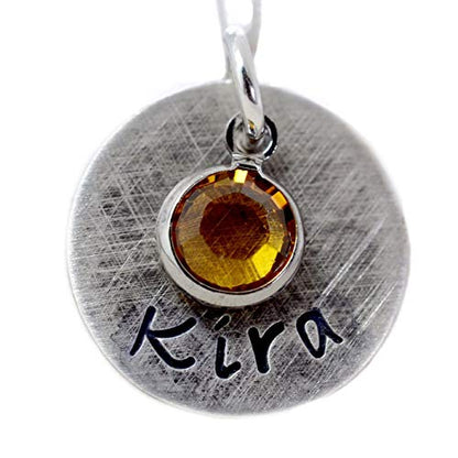 Rustic Name Necklace with Birthstone - 5/8" - Love It Personalized
