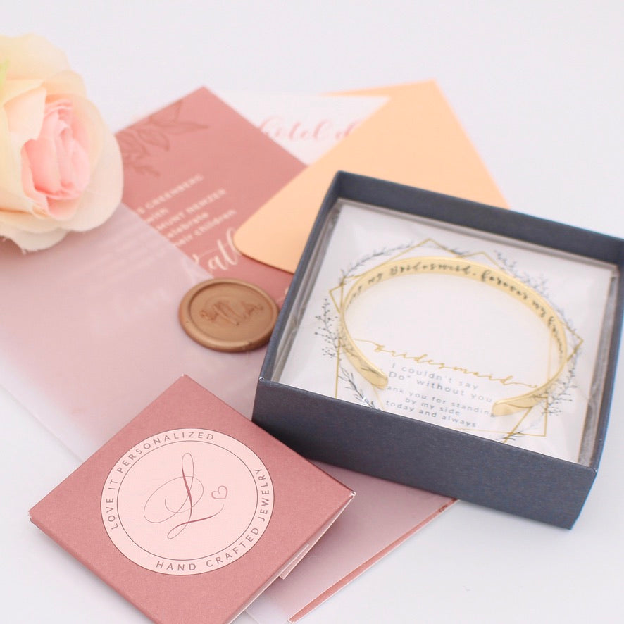 Bridesmaid Cuff Bracelet - Brass 1/4" - Love It Personalized