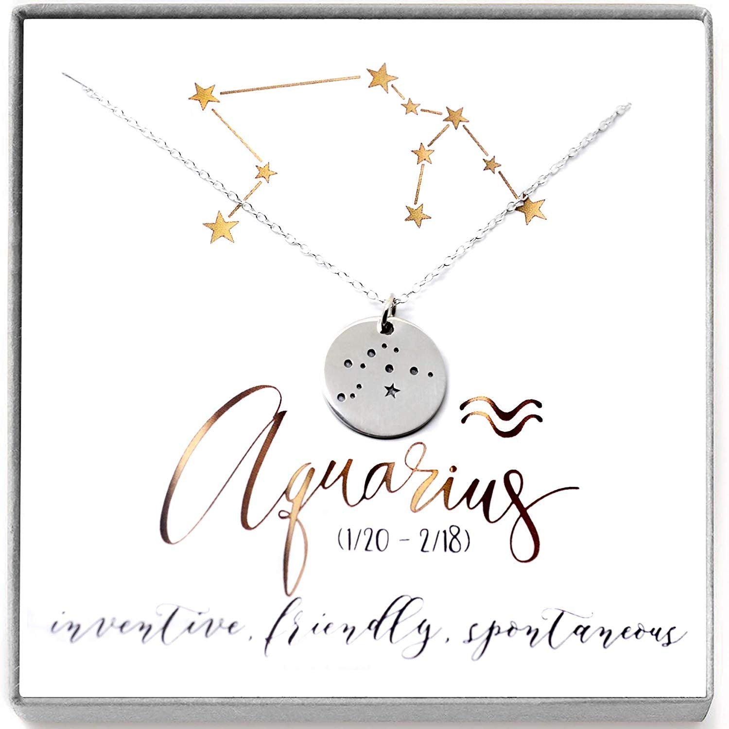 Aquarius Zodiac Sign Sterling Silver Constellation Necklace - Love It Personalized
