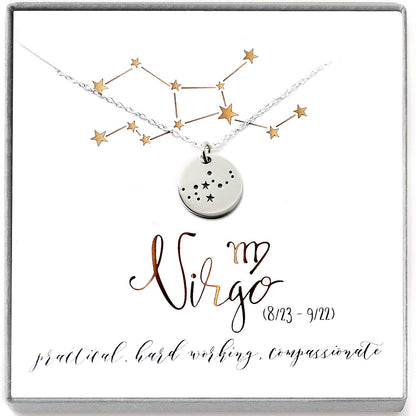 Virgo Zodiac Sign Sterling Silver Constellation Necklace - Love It Personalized