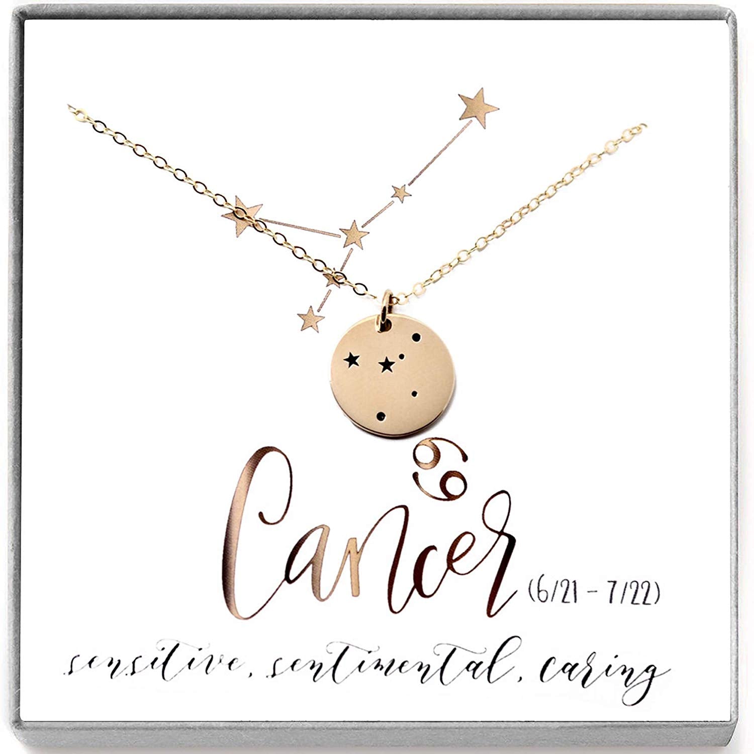 Petite Cancer Zodiac Necklace with Diamond in Yellow Gold by Liven Co