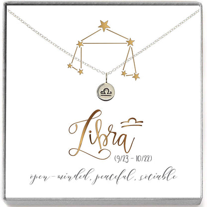 Libra Zodiac Sign Horoscope Necklace Sterling Silver - Love It Personalized