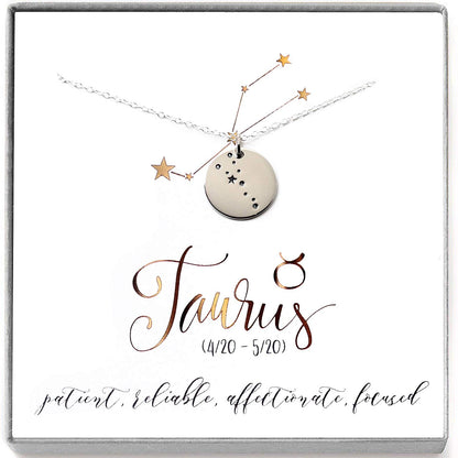 Taurus Zodiac Sign Sterling Silver Constellation Necklace - Love It Personalized