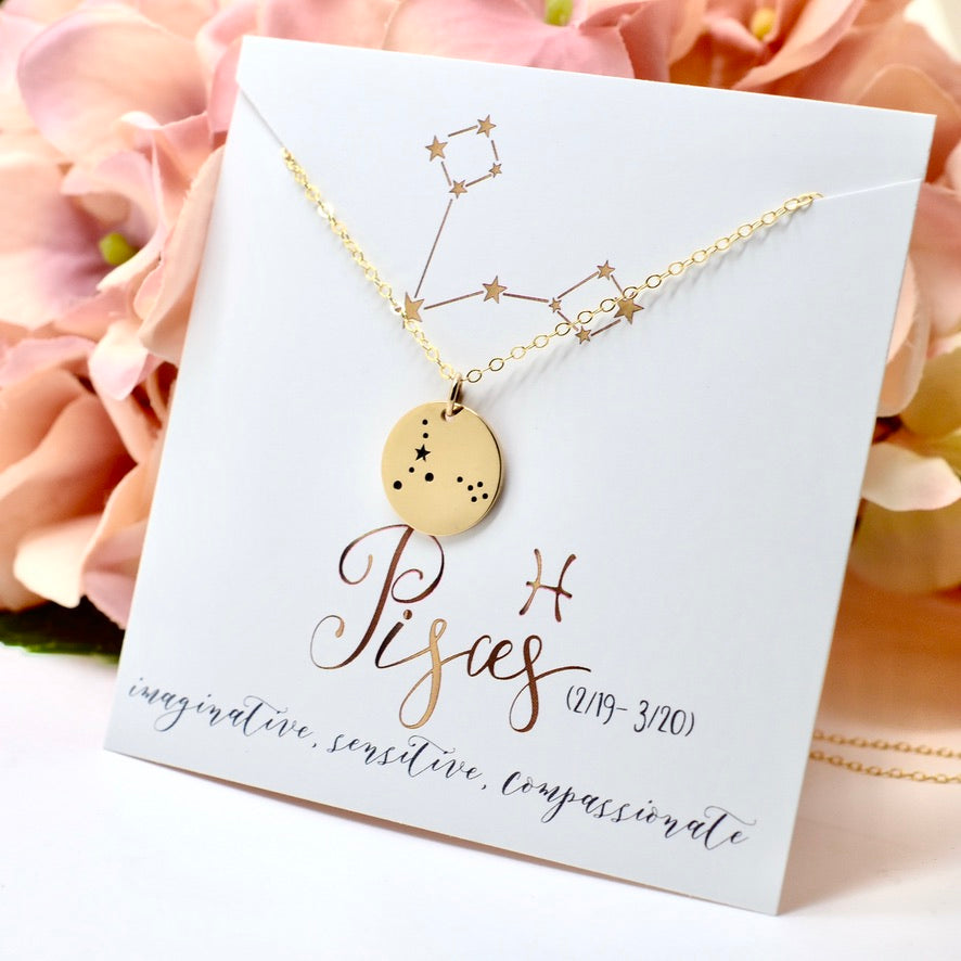 Pisces Zodiac Sign 14K Gold Filled Constellation Necklace - Love It Personalized