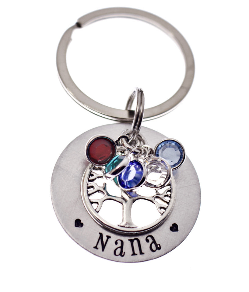 Silver Tree of Life Keyring With Personalised Names Sterling 