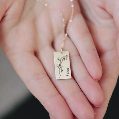 Birth Flower Necklace - Rectangle