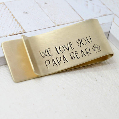 Papa Bear Custom Brass Money Clip Wallet - Engraved with Message from Kids - Bear Claw Gift for Dad - Love It Personalized