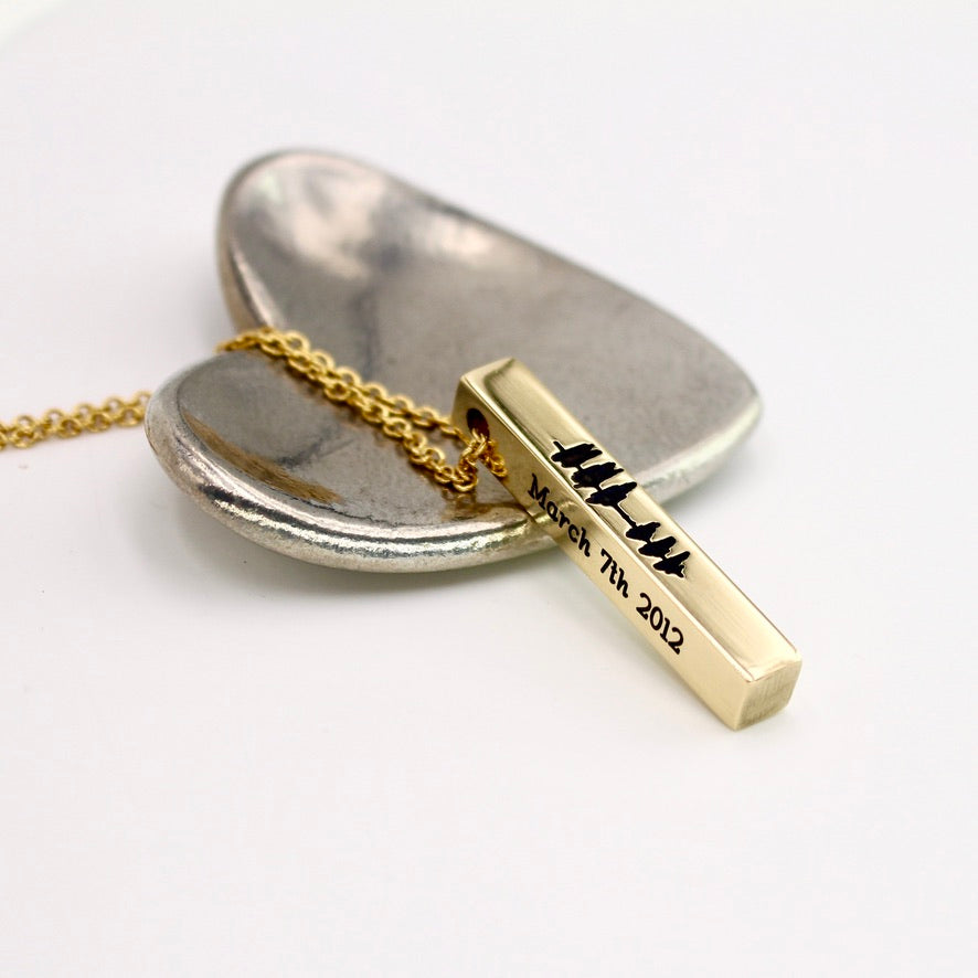 Sound Wave Vertical Bar Necklace - Brass - Love It Personalized