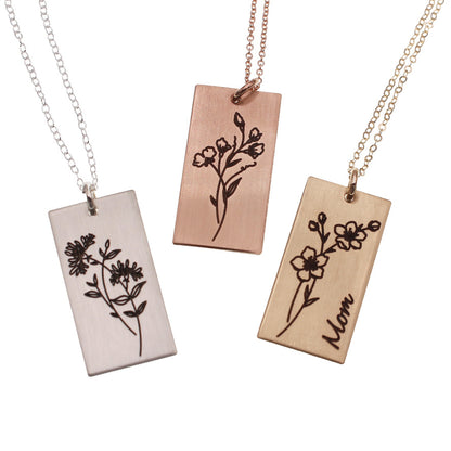 Birth Flower Necklace - Rectangle - Love It Personalized