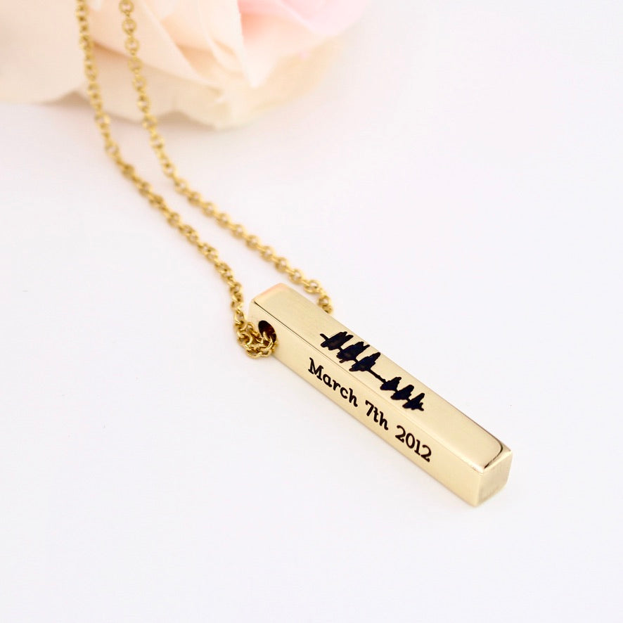 Sound Wave Vertical Bar Necklace - Brass - Love It Personalized