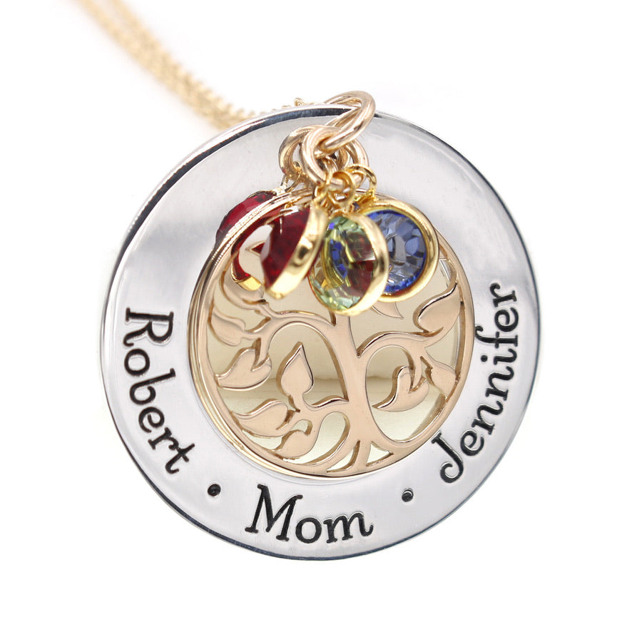 Tree of Life Mixed Metal Birthstone Necklace - Love It Personalized