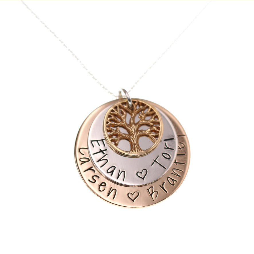 Personalized Bronze Family Necklace with Tree Charm - Love It Personalized
