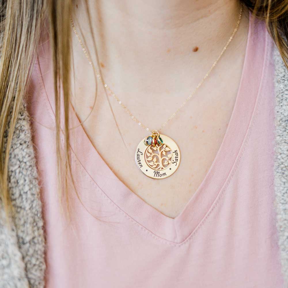 Family Tree of Life Birthstone Necklace - Gold Filled - Love It Personalized