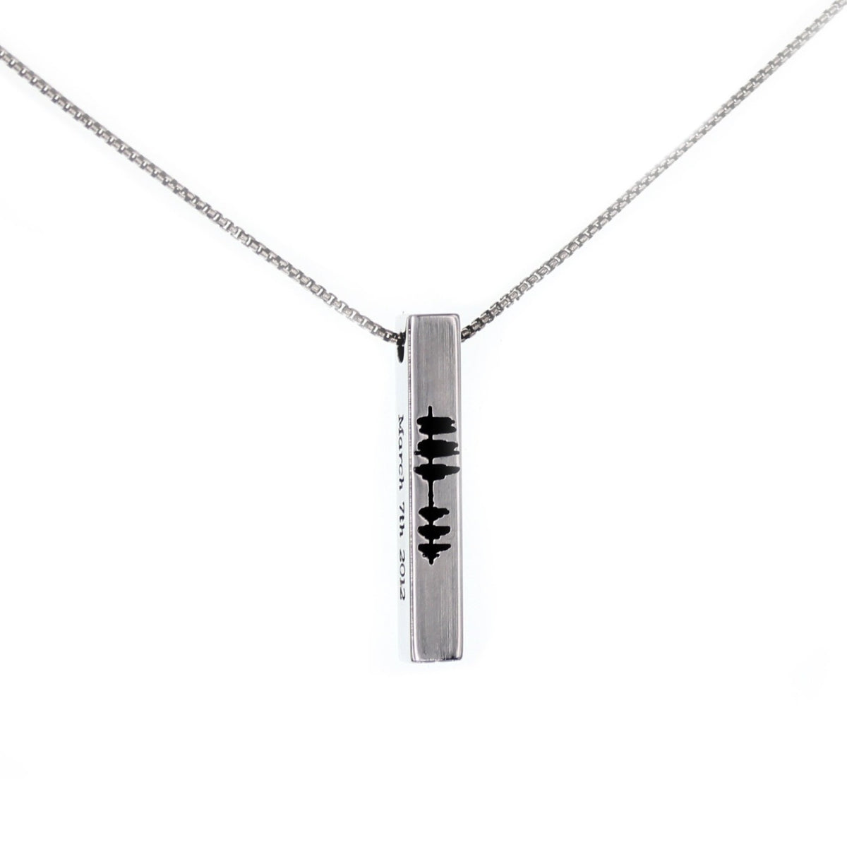 Sound Wave Vertical Bar Necklace - Silver Tone - Love It Personalized