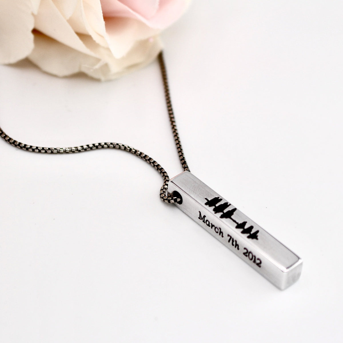 Sound Wave Vertical Bar Necklace - Silver Tone - Love It Personalized