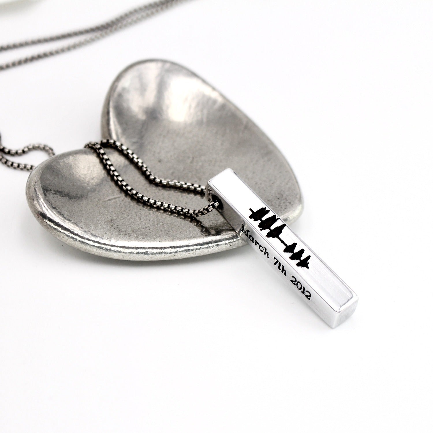 Sound Wave Vertical Bar Necklace - Silver Tone - Love It Personalized