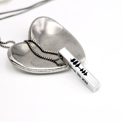 Sound Wave Vertical Bar Necklace - Silver Tone - Love It Personalized