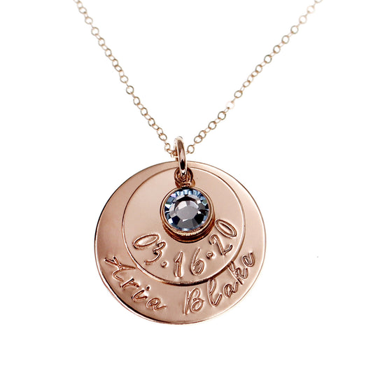 Rose Gold Date and Name Birthstone Necklace - Love It Personalized