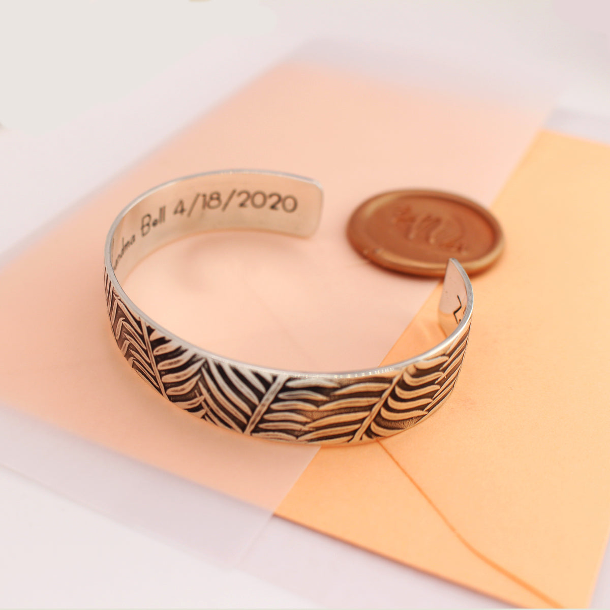 Fern Pattern Personalized Cuff Bracelet - 1/2&quot; - Love It Personalized