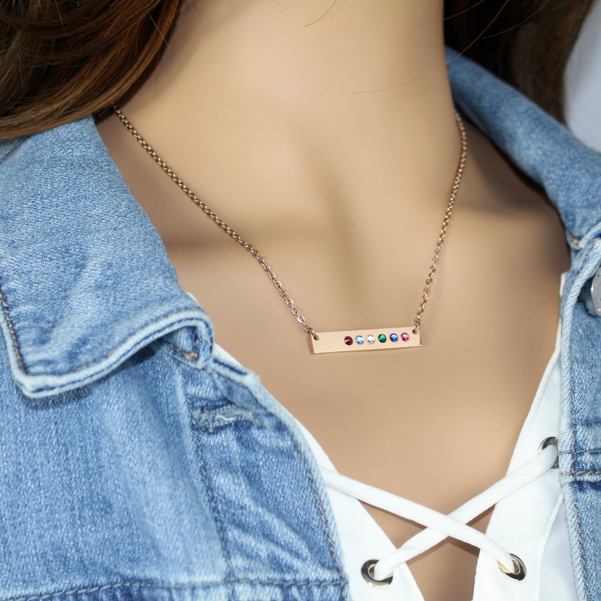 Rose Gold Horizontal Birthstone Bar Necklace - Love It Personalized